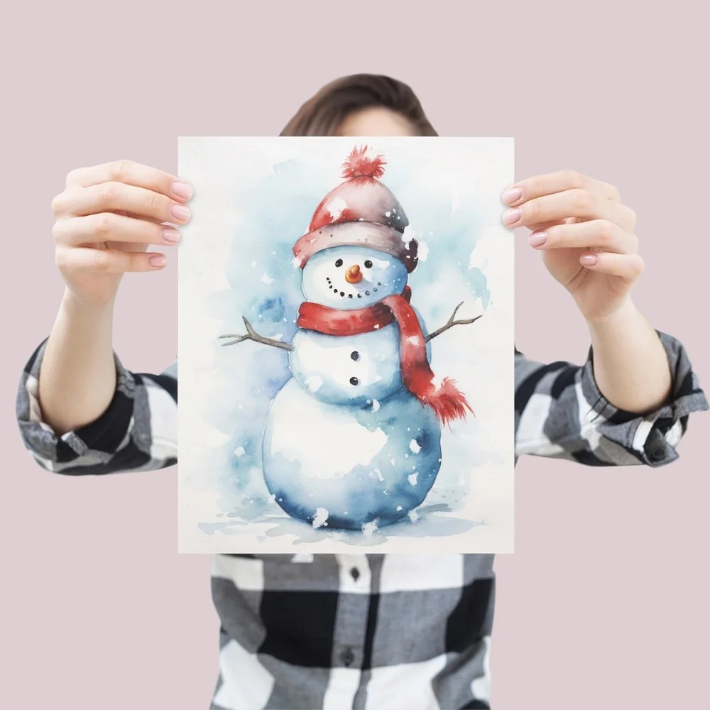 Watercolor Snowman Christmas Theme Wall Art Illustration Print Unframed - Picture 4 of 5